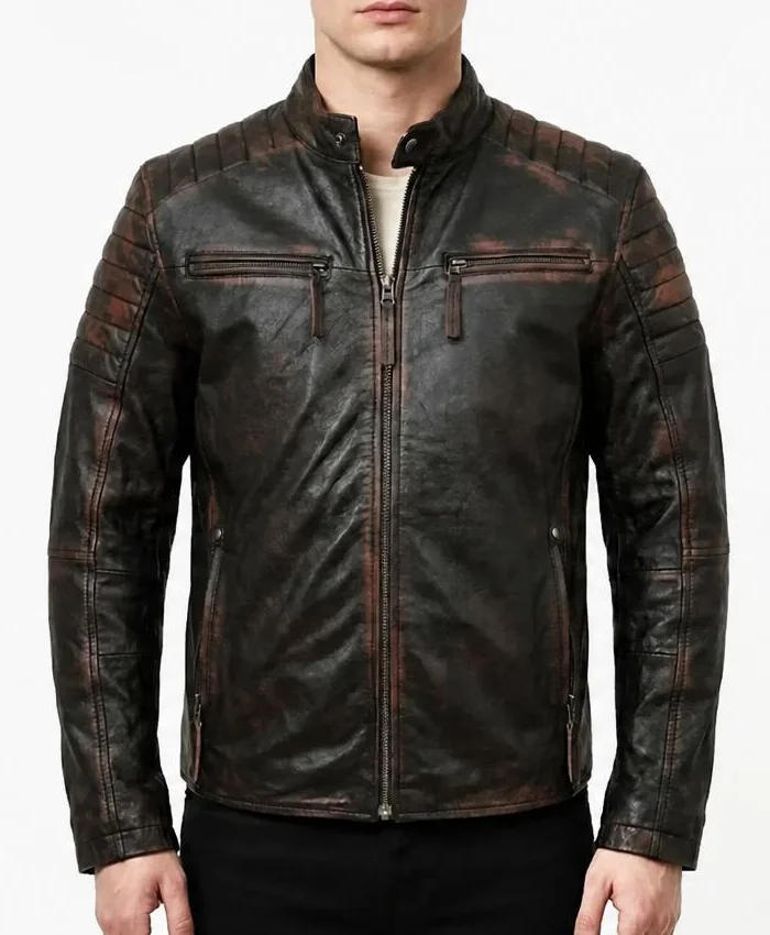 Cafe Racer Distressed Leather Brown Jacket