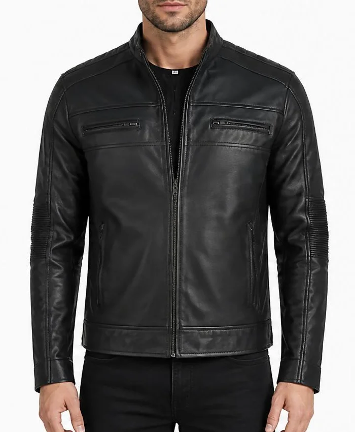 Cafe Racer Leather Black Jacket