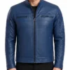 Cafe Racer Leather Blue Jacket