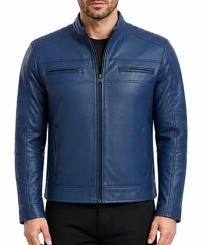Cafe Racer Leather Blue Jacket