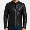 Cafe Racer Motorcycle Quilted Leather Black Jacket