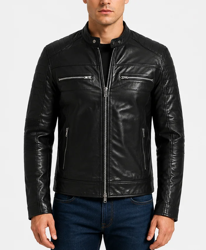 Cafe Racer Motorcycle Quilted Leather Black Jacket