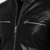 Cafe Racer Motorcycle Quilted Leather Jacket Close Up