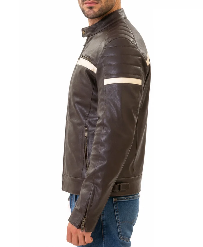 Cafe Racer Padded Shoulder Brown Jacket For Leather