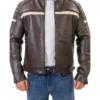 Cafe Racer Padded Shoulder Brown Leather Jacket