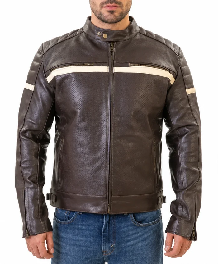 Cafe Racer Padded Shoulder Leather Brown Jacket
