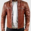 Cafe Racer Quilted Brown Motorcycle Leather Jacket