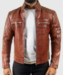 Cafe Racer Quilted Brown Motorcycle Leather Jacket