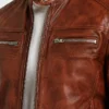 Cafe Racer Quilted Brown Motorcycle Leather Jacket For Mens