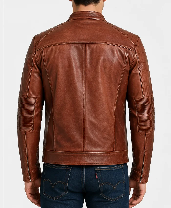 Cafe Racer Quilted Motorcycle Brown Leather Jacket