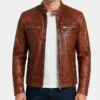 Cafe Racer Quilted Motorcycle Leather Brown Jacket