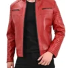 Cafe Racer Red Leather Quilted Jacket