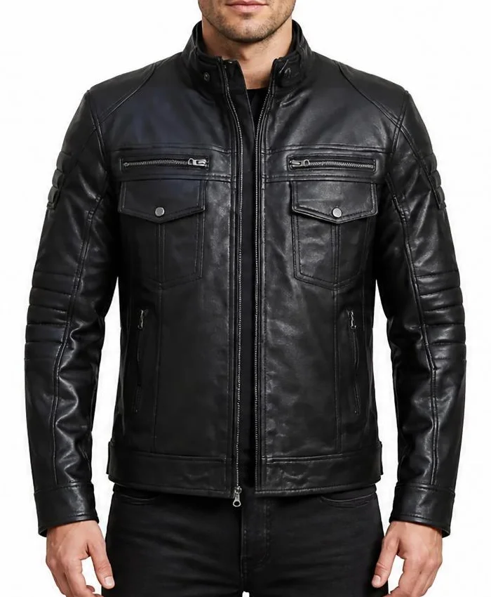Cafe Racer Stylish Leather Black Jacket
