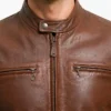 Cafe Racer Tone Brown Leather Jacket For Men