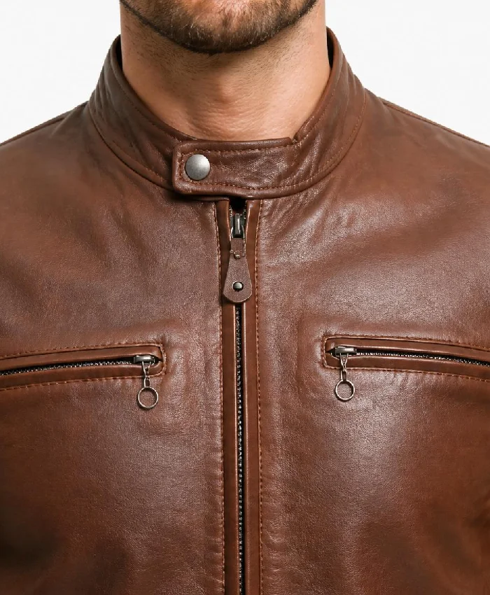 Cafe Racer Tone Brown Leather Jacket For Men