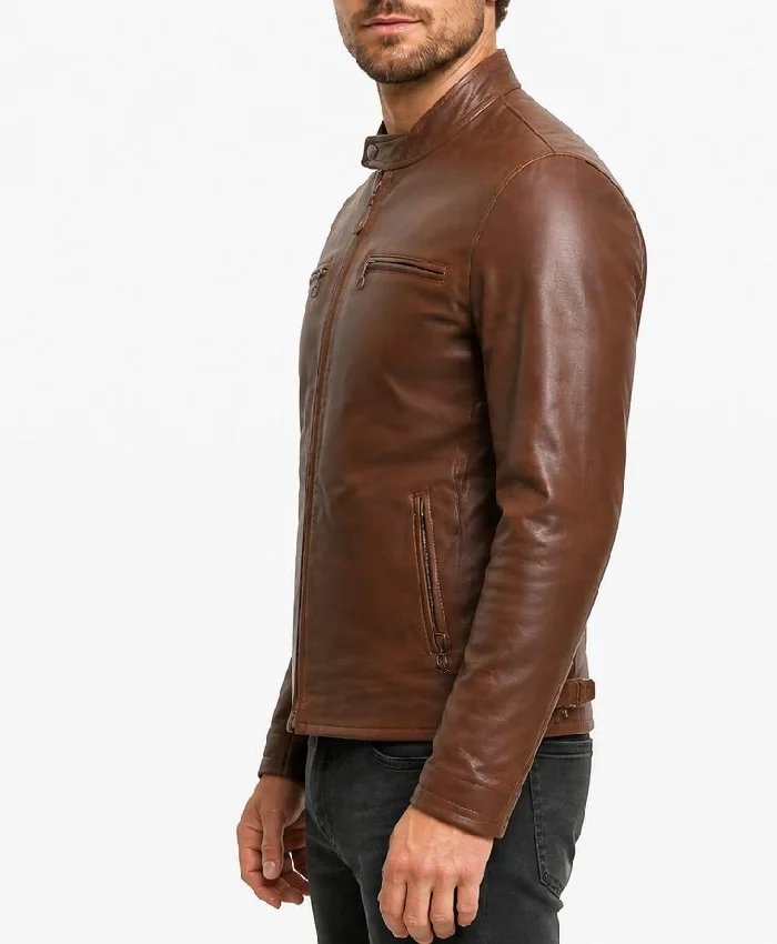 Cafe Racer Tone Brown Leather Jacket For Mens