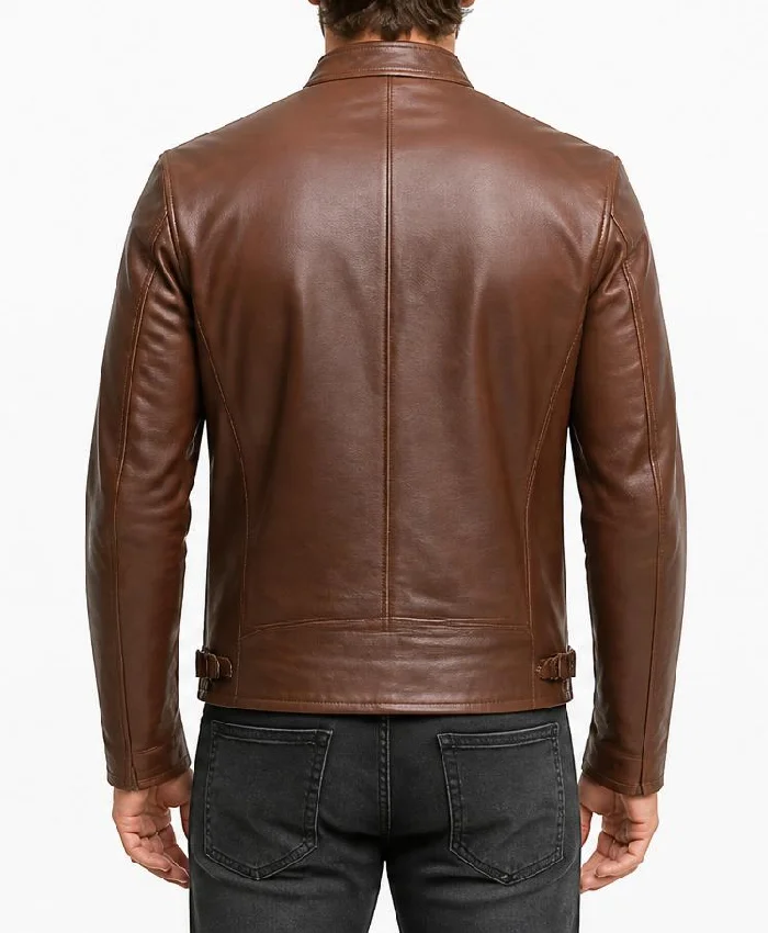 Cafe Racer Tone Brown Leather Jacket Men