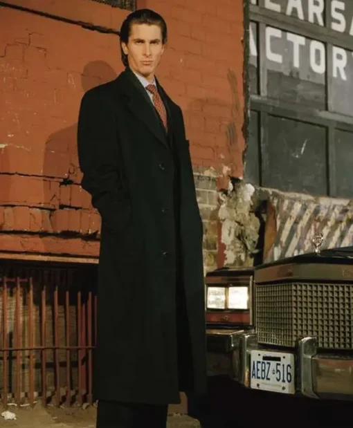 Christian Bale American Psycho Black Wool Trench Coat