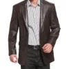 Classic Notch Lapel Brown Leather Blazer