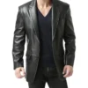 Classic Trendy Black Leather Blazer