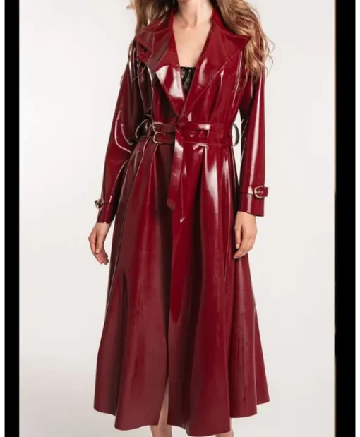 Emily in Paris Ashley Park Latex Maroon Coat