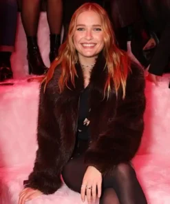 Get Now Paris Fashion Week Camille Razat Brown Fur Jacket For Sale