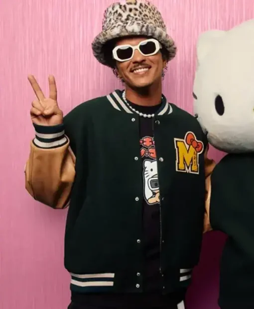 Hello Kitty Bruno Mars Green and Brown Varsity Jacket