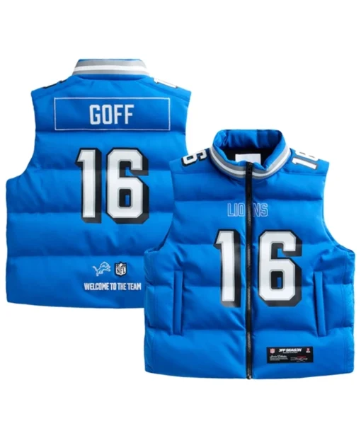 Jared Goff Detroit Lions Off Season Player Blue Puffer Vest