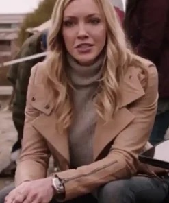 Katie Cassidy Arrow S04 Beige Biker Leather Jacket