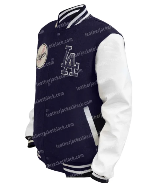 LA Dodgers Navy Blue And White Letterman Varsity Jacket