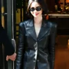Lily Collins Leather Black Blazer