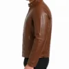 Men Cafe Racer Brown Quilted Cognac Leather Jacket
