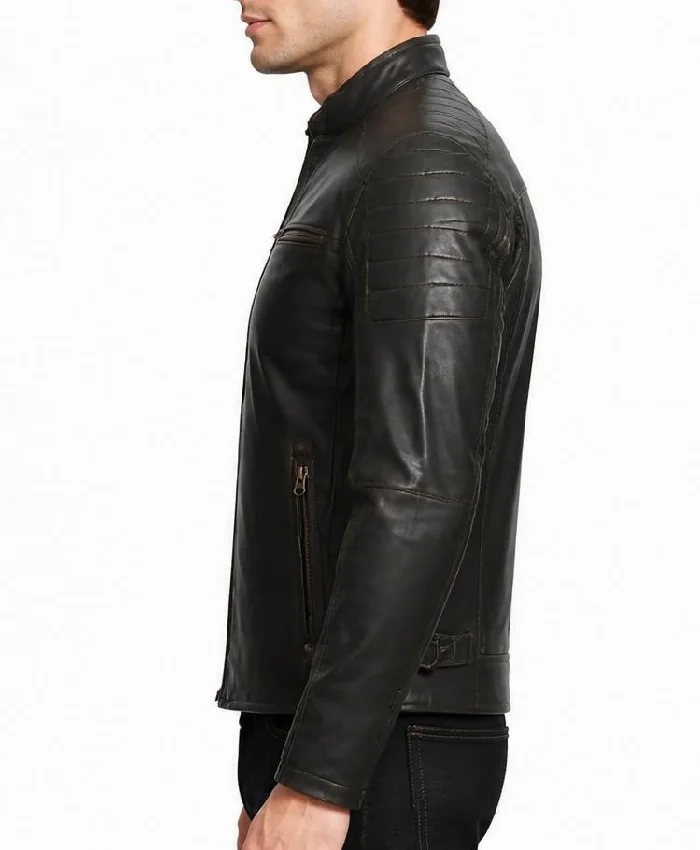 Men Cafe Racer Dark Brown Leather Jacket