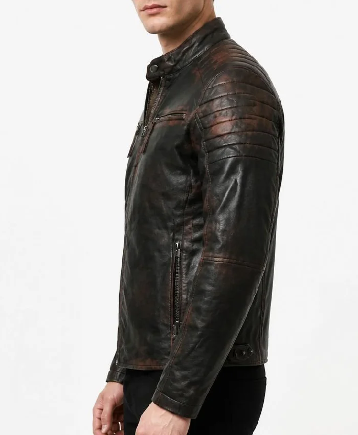 Mens Cafe Racer Brown Distressed Leather Jacket