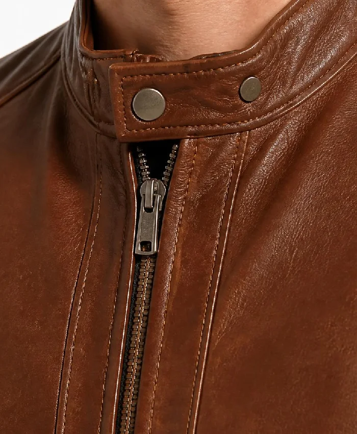 Mens Cafe Racer Brown Quilted Cognac Leather Jacket
