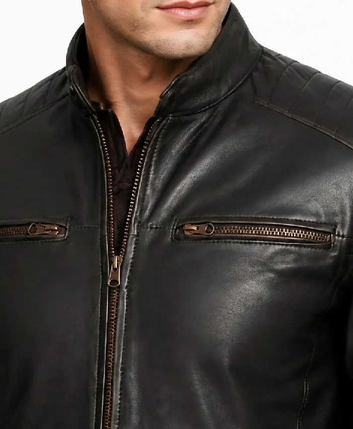 Mens Cafe Racer Dark Brown Leather Jacket
