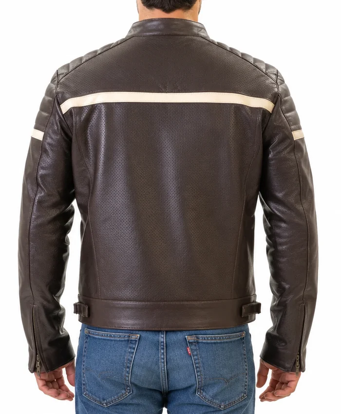 Mens Cafe Racer Padded Shoulder Brown Leather Jacket