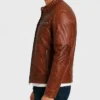 Mens Cafe Racer Quilted Brown Motorcycle Leather Jacket