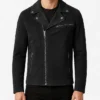 Mens Suede Motorcycle Biker Black Leather Jacket
