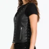 Motorcycle Black Leather Vest For Women