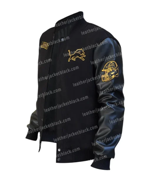 NFL Detroit Lions Black Letterman Varsity Jacket For Unisex