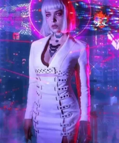 Neon Girl Cyber Punk 2077 White Leather Coat