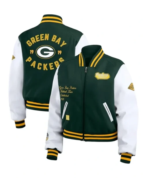 Packers WEAR Green And White Bomber Jacket