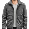Retro Grey Suede Leather Jacket For Mens
