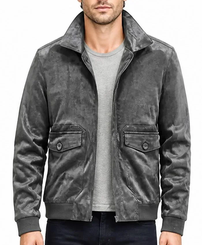 Retro Grey Suede Leather Jacket For Mens