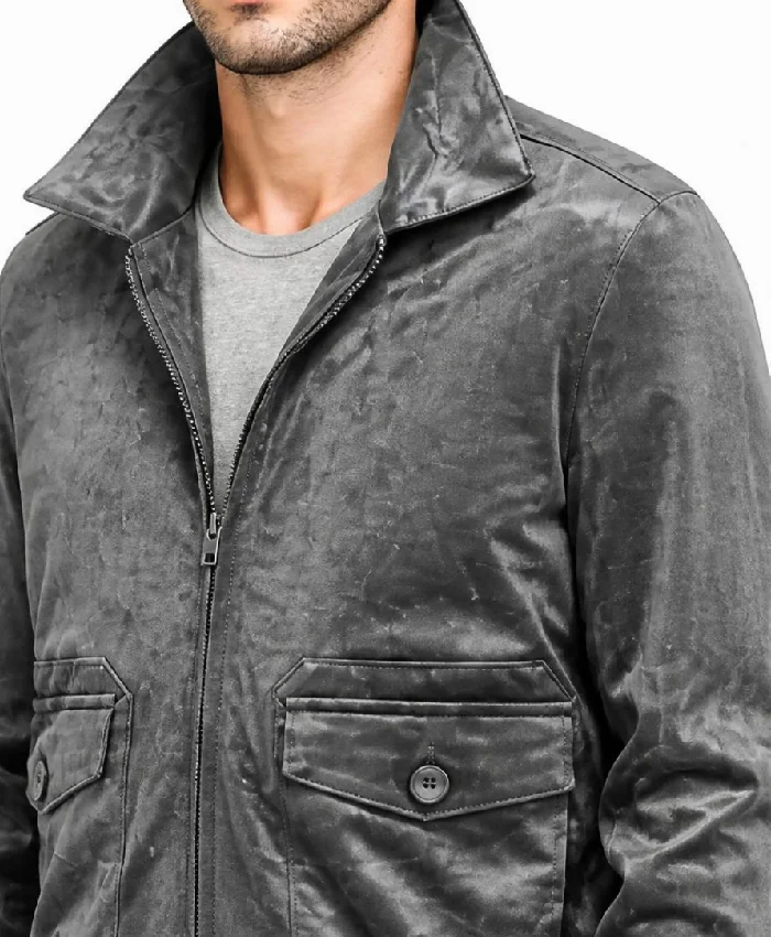 Retro Grey Suede Leather Jacket Men