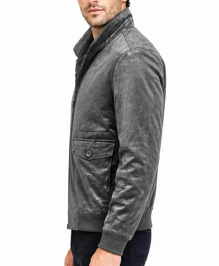 Retro Grey Suede Leather Jacket Mens