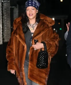 Rihanna NYC Brown Hooded Coat