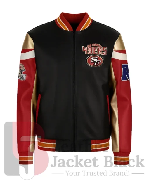 Order this San Francisco 49ers Black Bomber Full-Zip Leather Jacket For Unisex