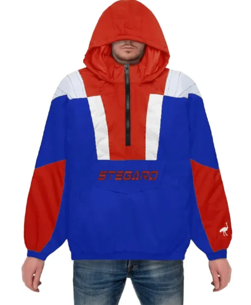 Stegaro Blue And Red Half Zip-Up Jacket